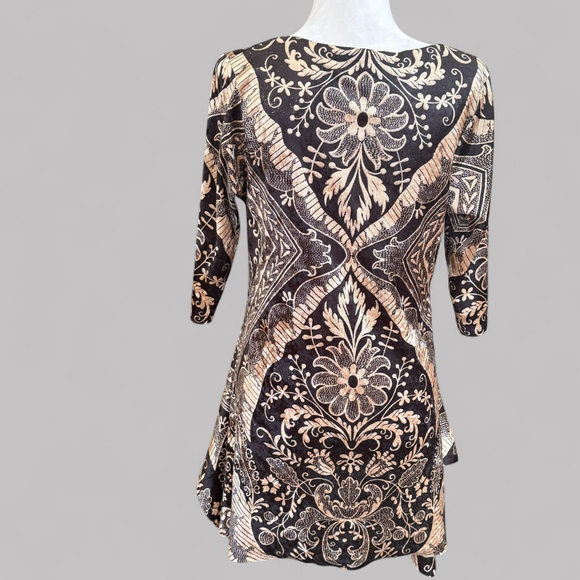 Vintage 90s Amma Velvet Floral Tunic Blouse Black Gold Large - Picture 3 of 9